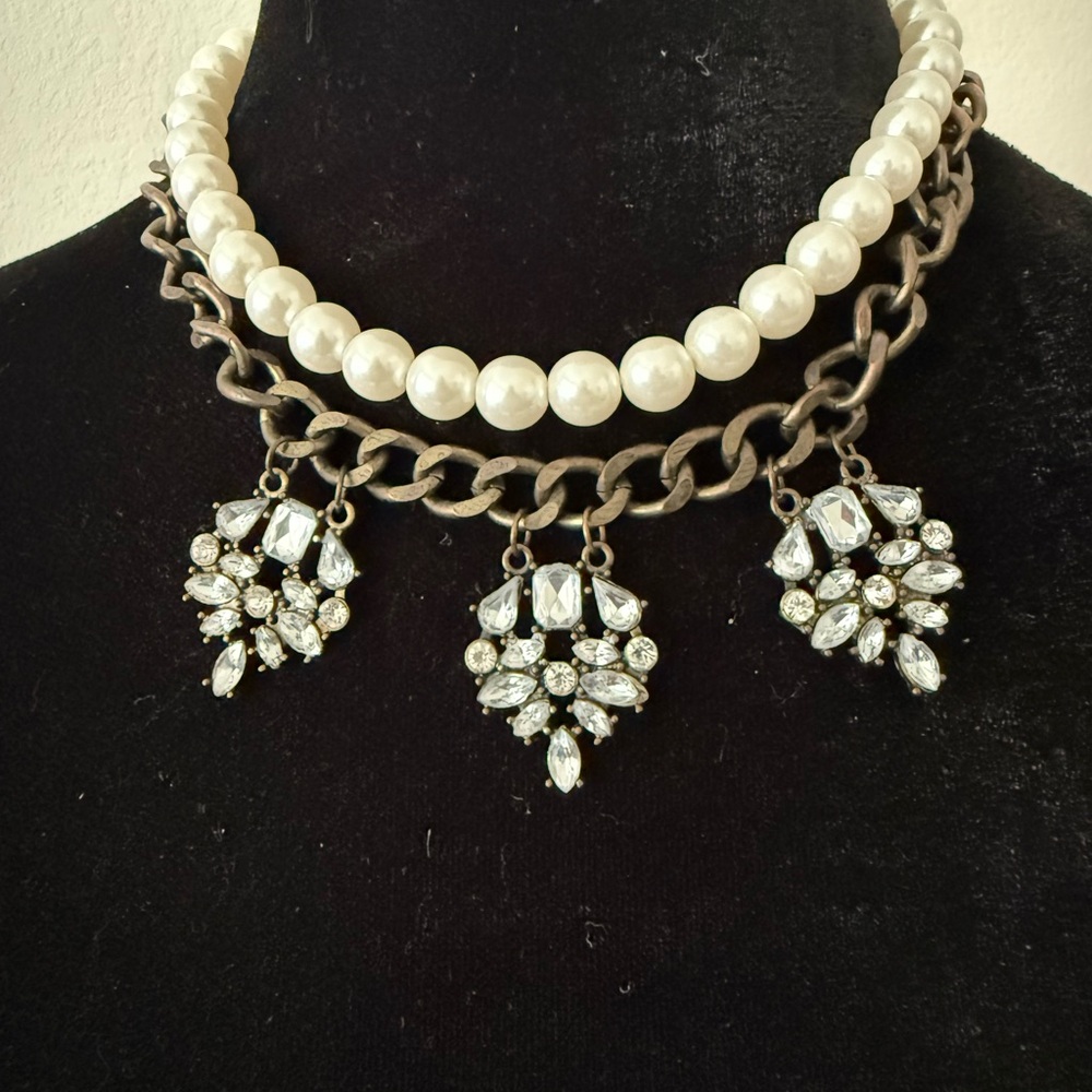 Elegant Chunky Faux Pearl & Crystal Statement Necklace